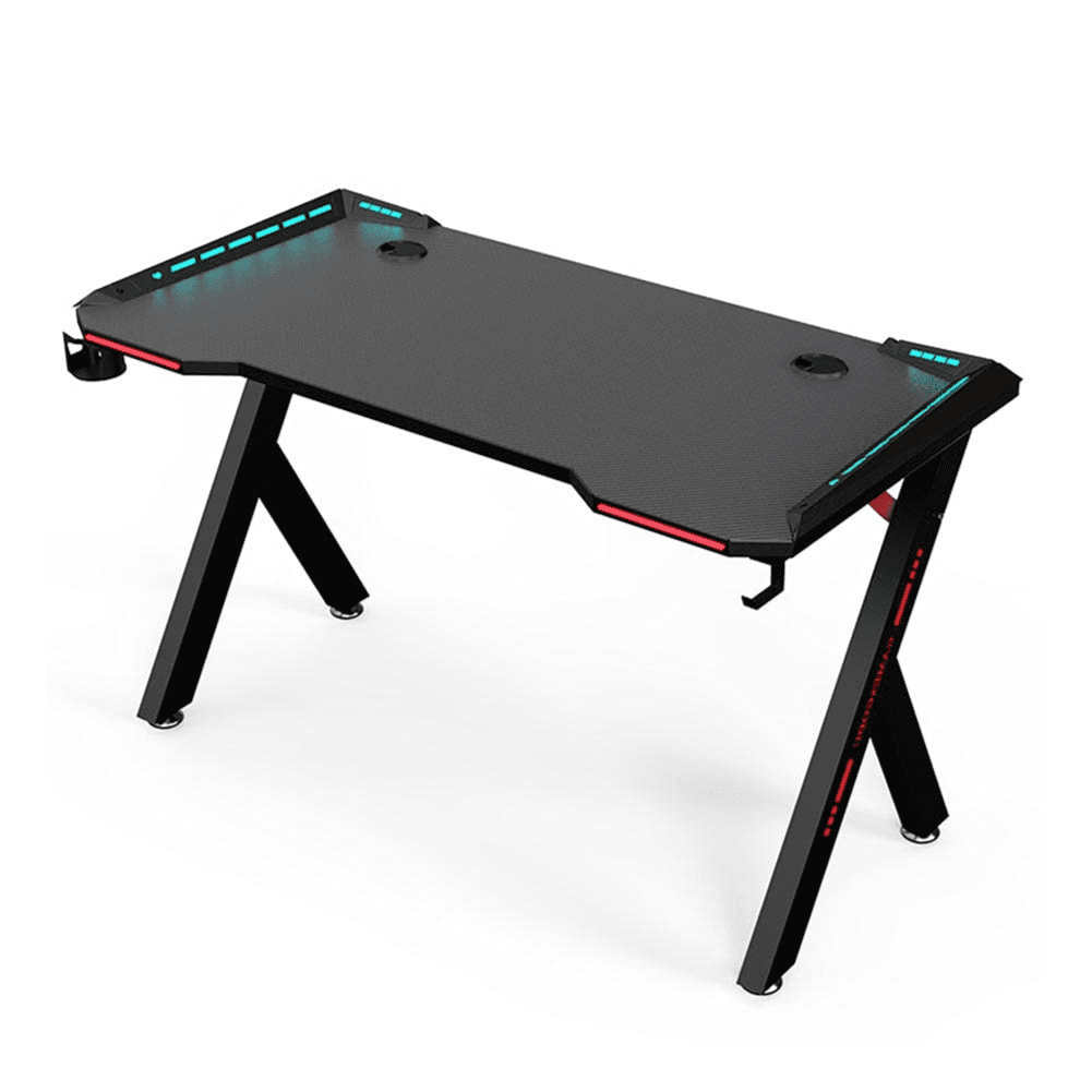 ABS Carbon Fiber Game Table Computer Table with Earphone Hook and Cup Holder Ergonomic Gaming Table Width 100/120/140Cm Three Height Adjustable Black 120CM