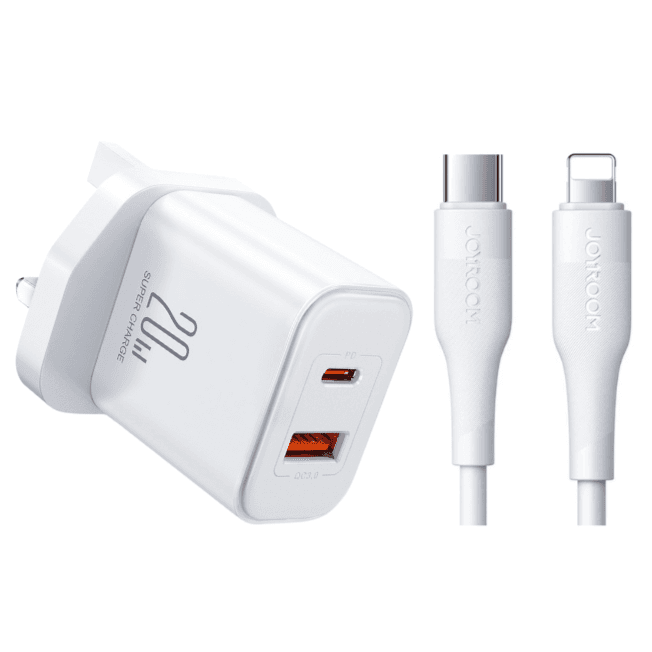 20W Dual Port Charger with iPhone Cable White