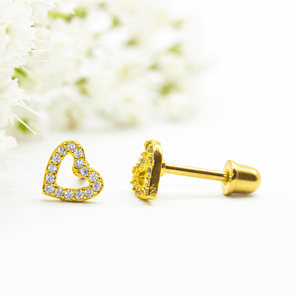 Earrings Ear Sense Baby B12 Gold Open Heart Studs with CZ’s 7mm