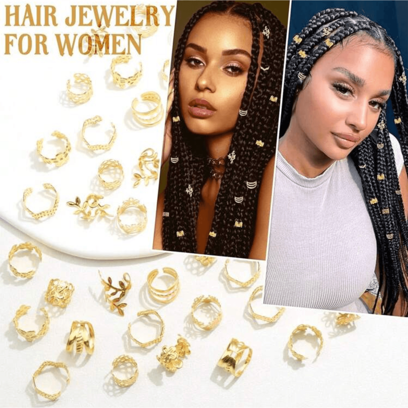 60PCS Hair Jewelry For Braids Gold Braid Clips