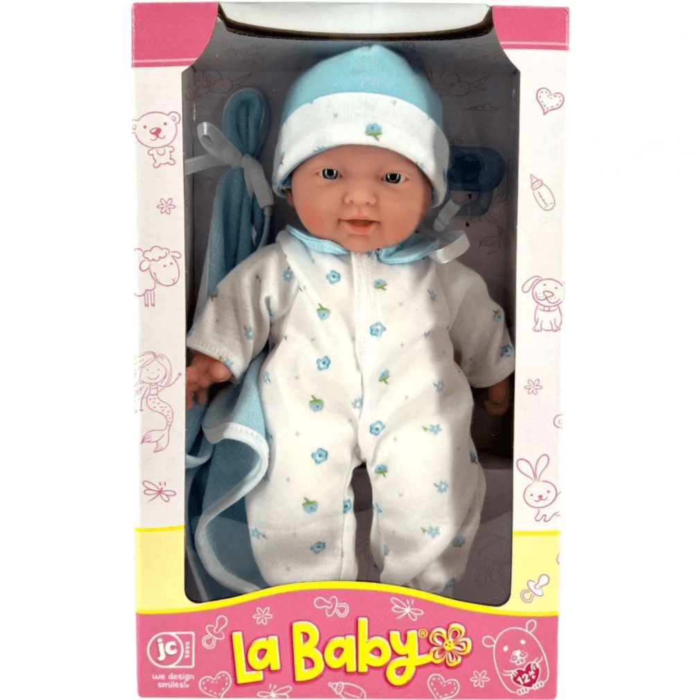 JC Toys La Baby (11"-Inches) Soft Body Baby Doll With Pacifier & Blanket - Blue Outfit