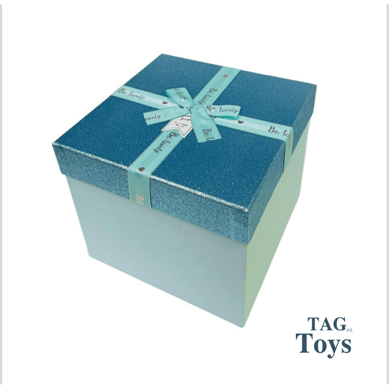 Luxury Medium Turquoise Gift Box With Bright Blue Lid And Ribbon