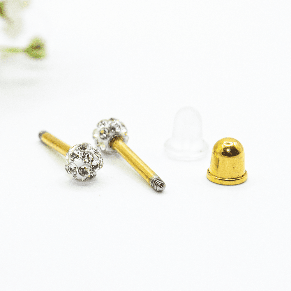 Earrings Ear Sense Baby B1 Gold Pave Bead Studs with CZ’s 4mm 