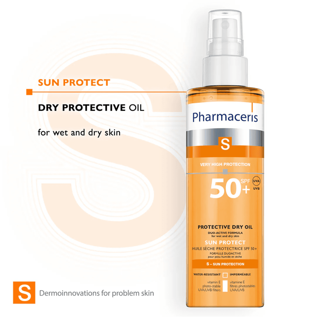 PHARMACERIS PROTECTIVE DRY OIL FOR WET AND DRY SKIN SPF 50+ SUN PROTECTION 