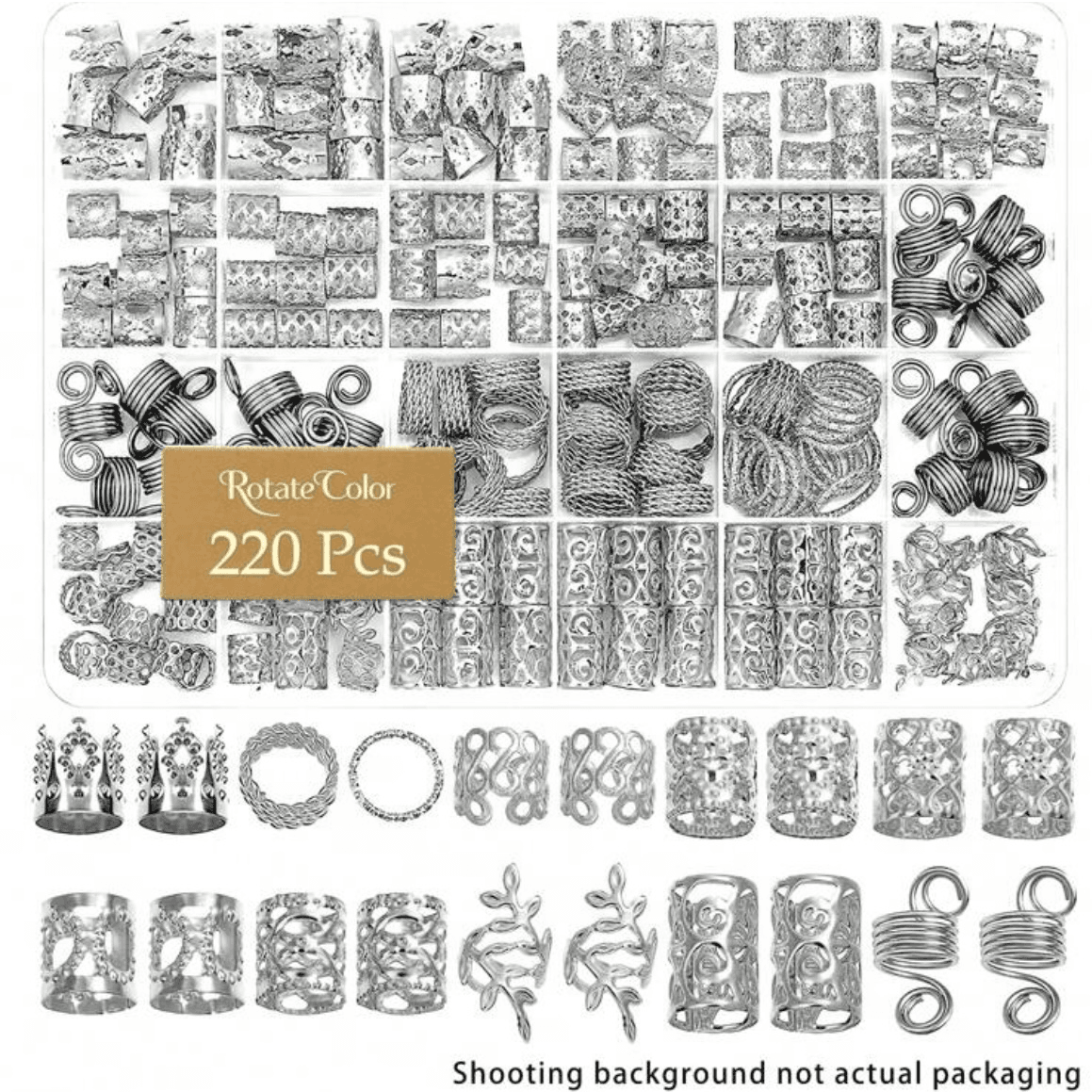 220Pcs-  Hair Rings Boho Style - Silver