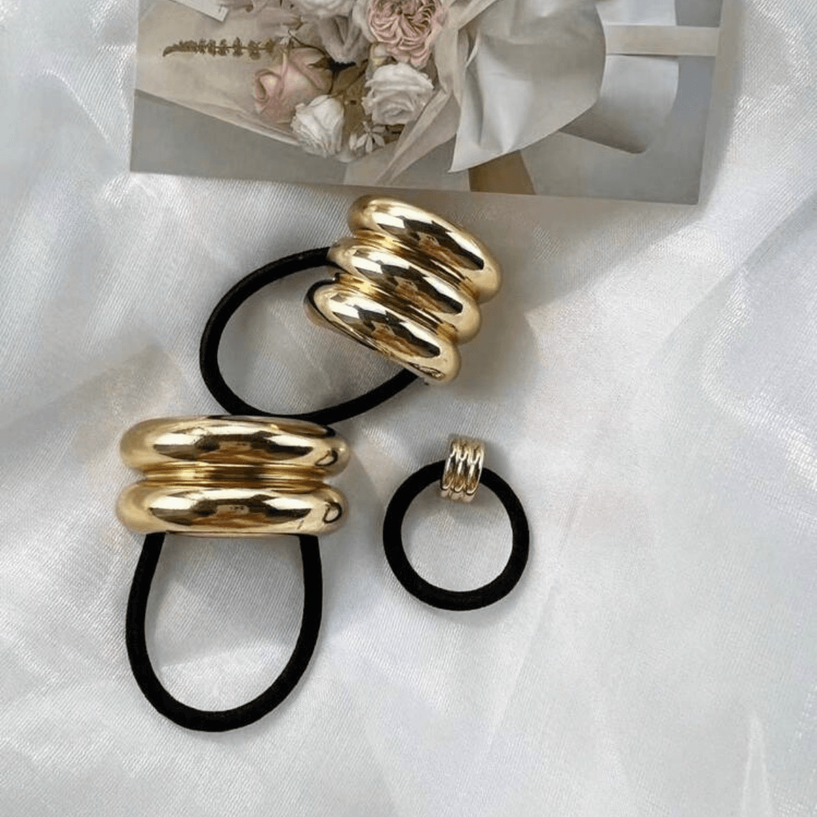 3pcs - Retro Hair Tie - Gold 