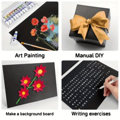 20 Sheets A4 Black Cardboard & Art Paper for Painting & Crafts (180gsm)