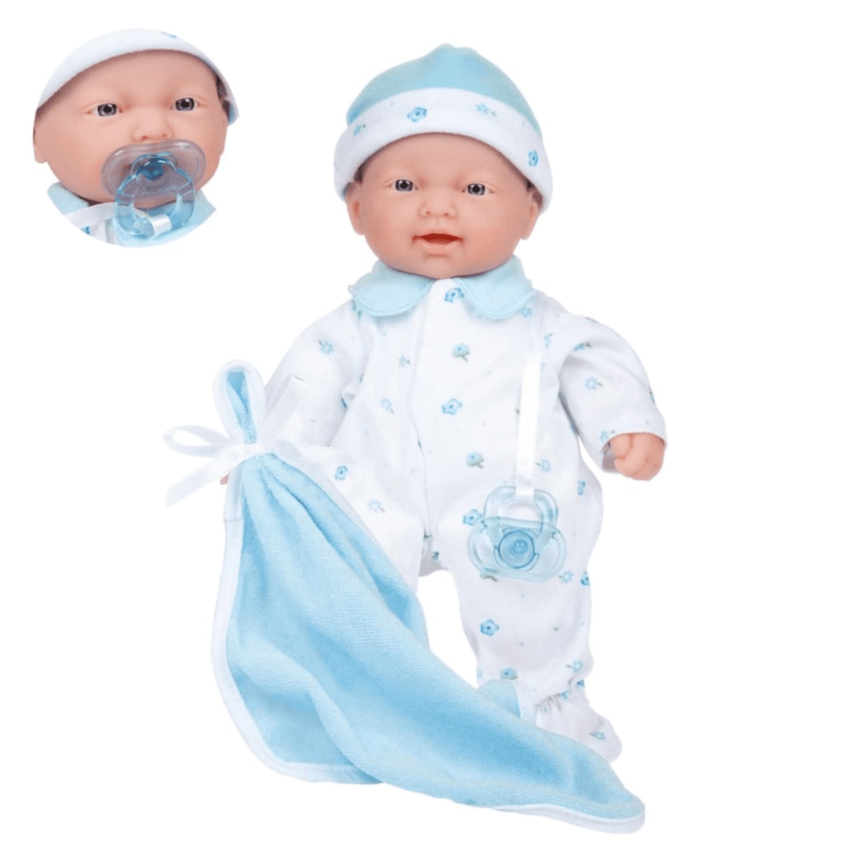 JC Toys La Baby (11"-Inches) Soft Body Baby Doll With Pacifier & Blanket - Blue Outfit