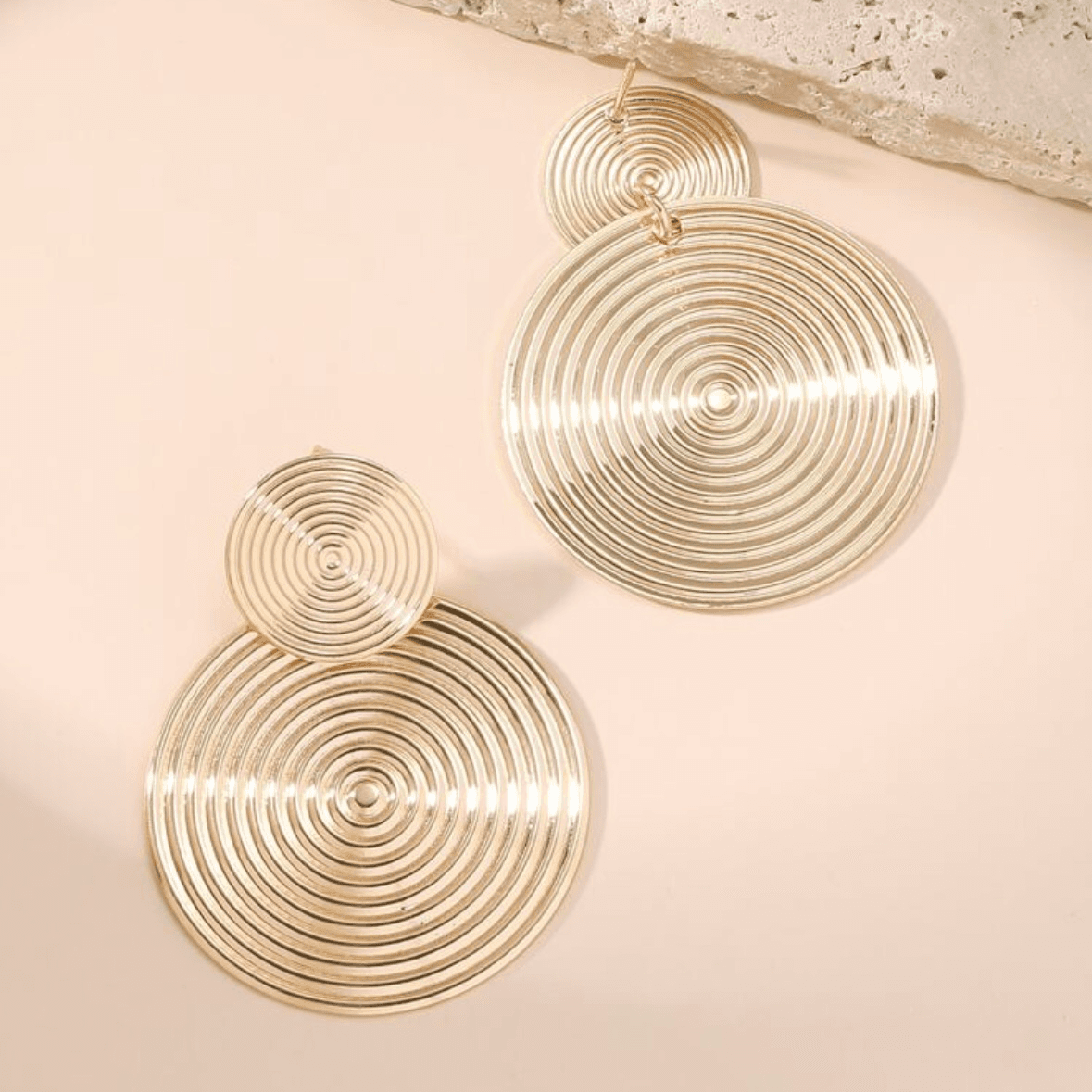 Earrings - Round Lines- Gold