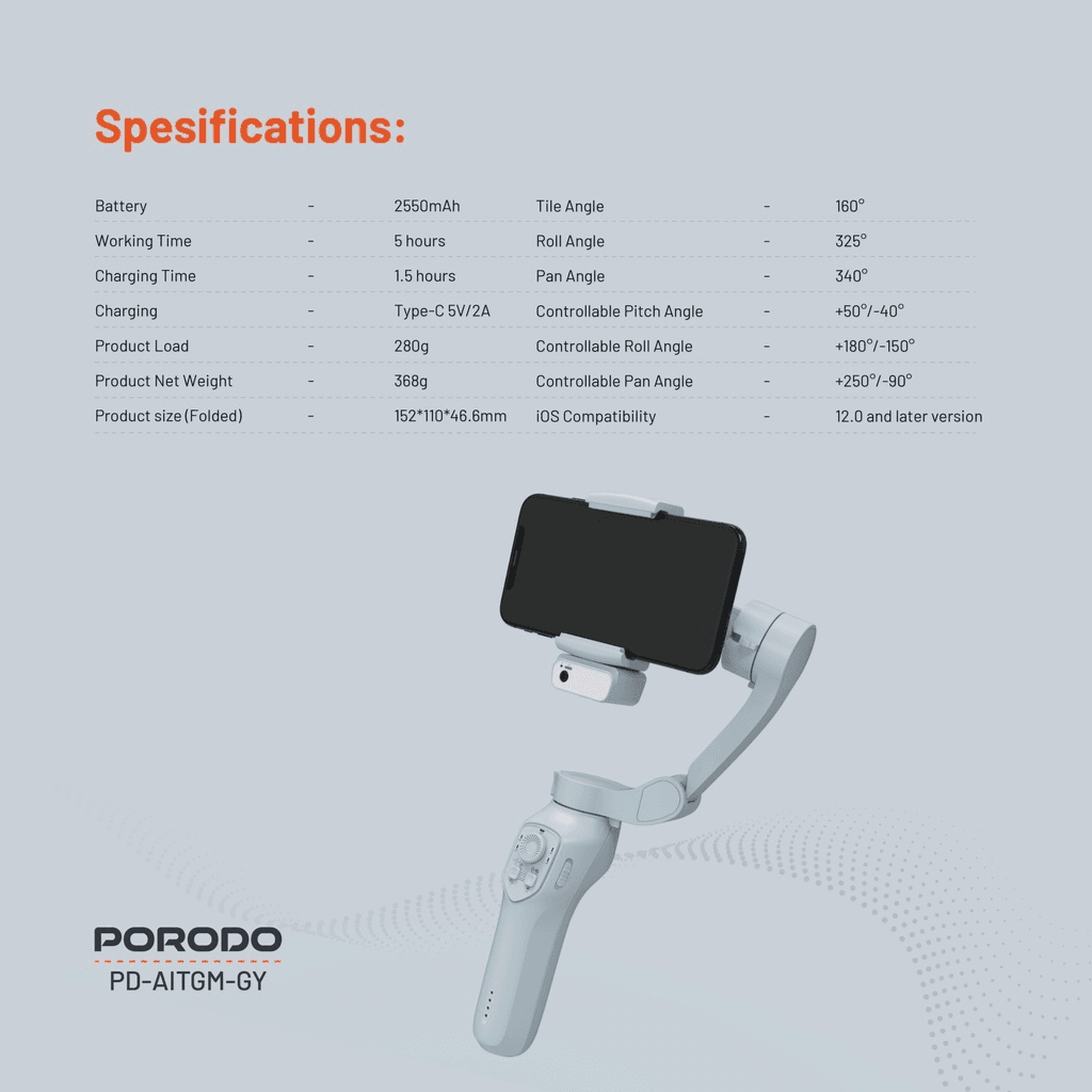 Porodo AI Tracker Gimbal P7C Pro Plus - Grey  5h