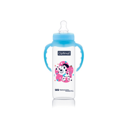 Optimal Orthodontic Slim Plastic Feeding Bottle With Silicone Nipple For 6+ Months Anti-Colic System Code:Opb-1022 Blue Handle 240Ml