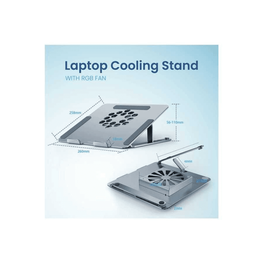 Remson Cooling Laptop Stand With Rgb Fan, Aluminium Alloy Laptop Holder For Macbook Series And Laptops From 13" - 17"
