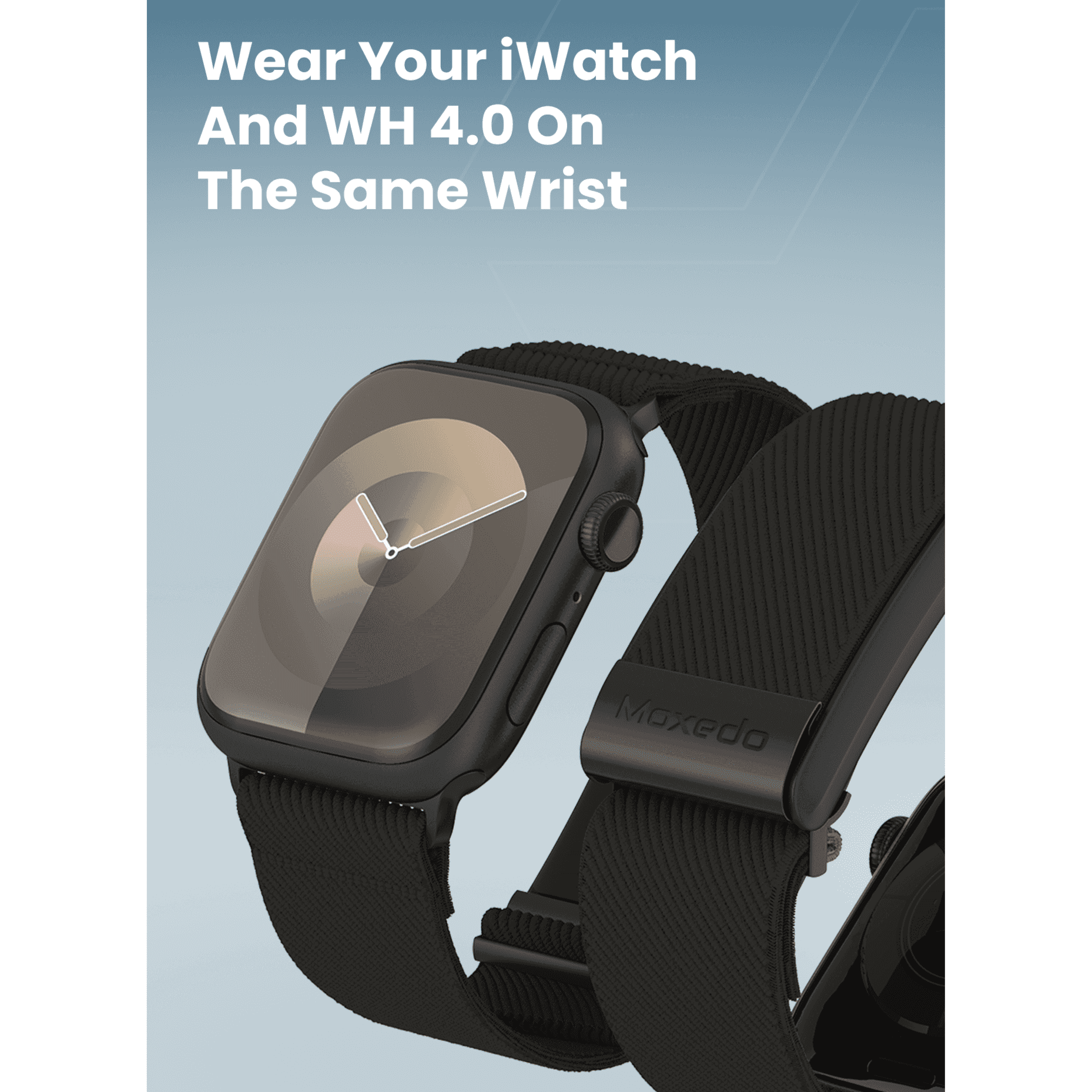 سوار موكسيدو الأسود – سوار بديل قابل للتعديل من نايلون منسوج هجين، متوافق مع ساعة iWatch وجهاز WHOOP 4.0 للياقة والصحة