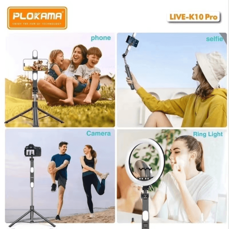 Plokama Live-k10/k10 Pro/k10-led Selfie Stick Portable Tripod 200cm 3 In 1 Bluetooth Remote