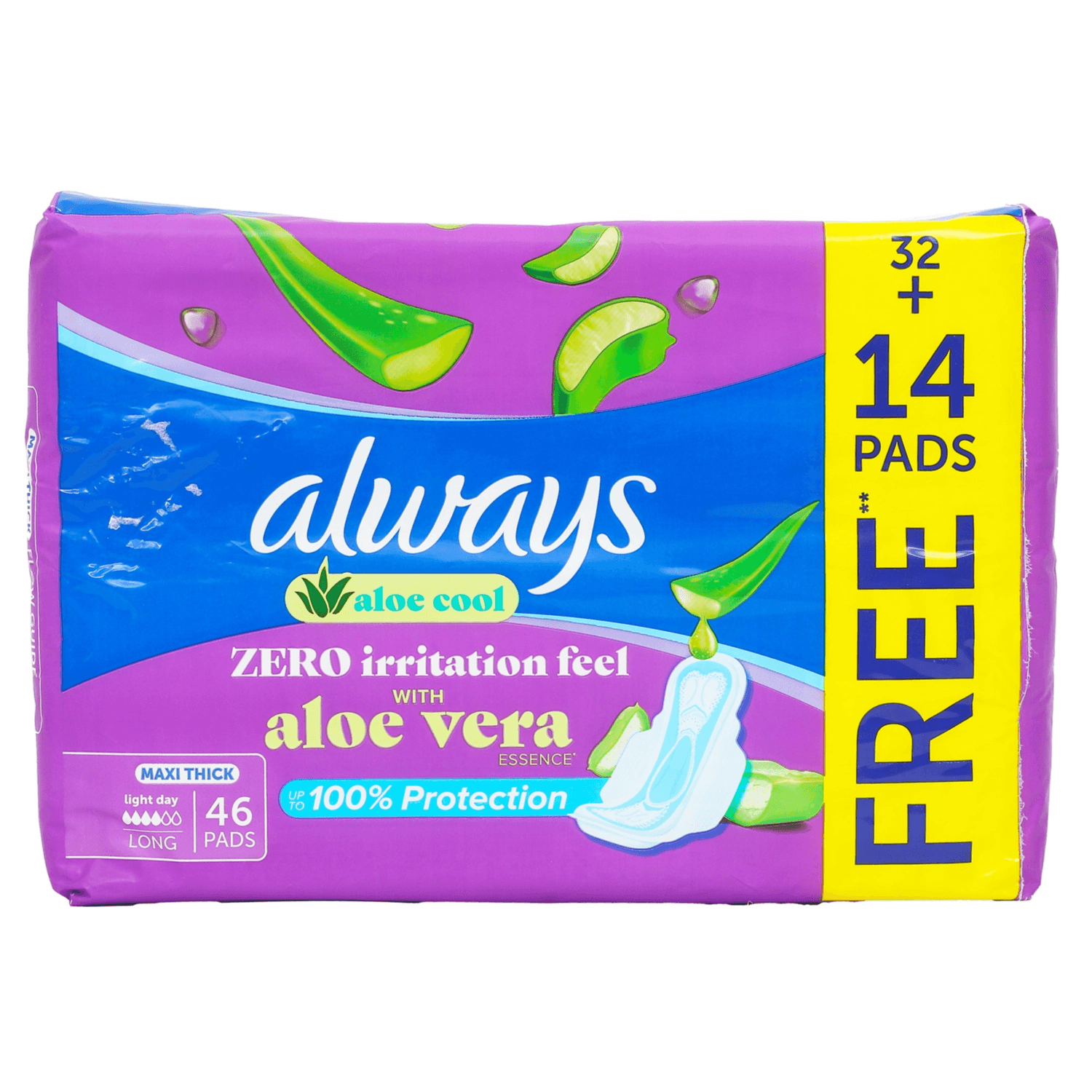 Always Aloe Cool Feminine pads Maxi Thick long 46 pads 