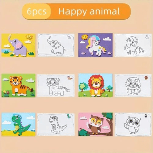 Handmade 3D Stickers – Puzzle & Craft Toy Set (12pcs Animal Traffic Three-dimensional Stickers)