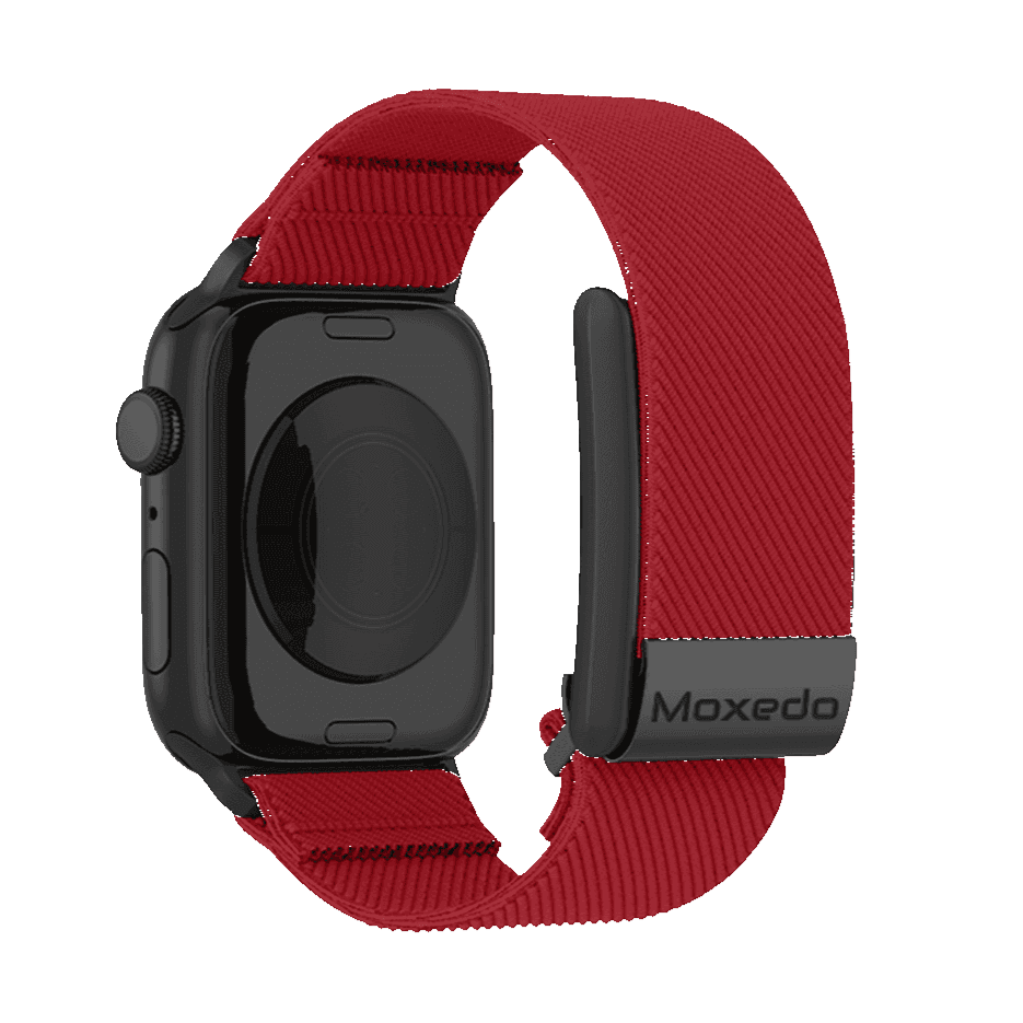 سوار موكسيدو الهجين المنسوج من النايلون – بديل قابل للتعديل متوافق مع ساعة iWatch وجهاز WHOOP 4.0 للصحة واللياقة – اللون الأحمر