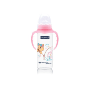 Optimal Orthodontic Slim Plastic Feeding Bottle With Silicone Nipple For 6+ Months Anti-Colic System Code:Opb-1022 Pink Handle 240Ml