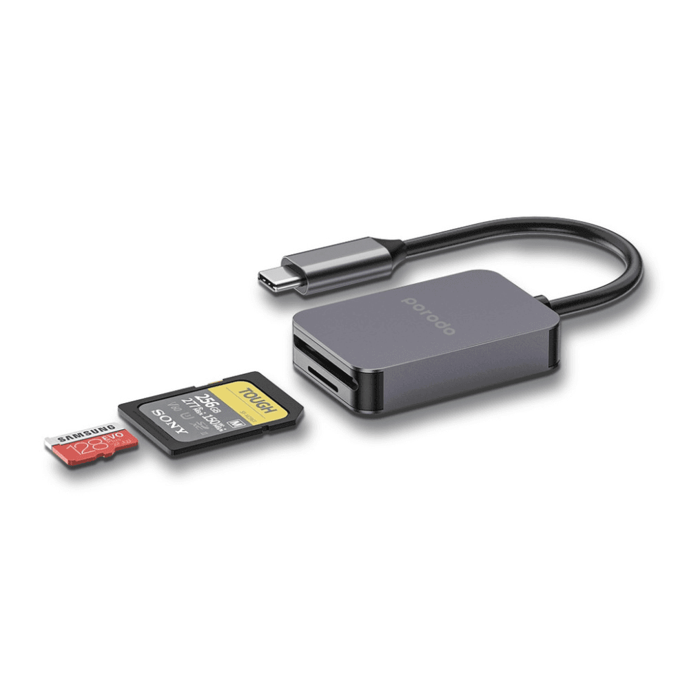 Porodo 2 In1 Usb-c Card Reader Sd Microsd - Grey
