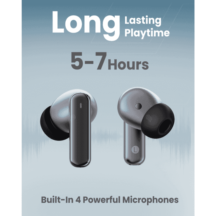 Moxedo True Wireless Earbuds S7 Active Noise Cancellation Bluetooth 5.4 300 Mah Charging Case 5.5 Hrs Playing Time With Built-In 4 Powerful Microphones (Gray)