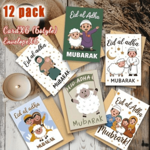 12 Pcs Eid ul Adha Greeting Cards – Assorted Blank Designs (12.7*8.8)