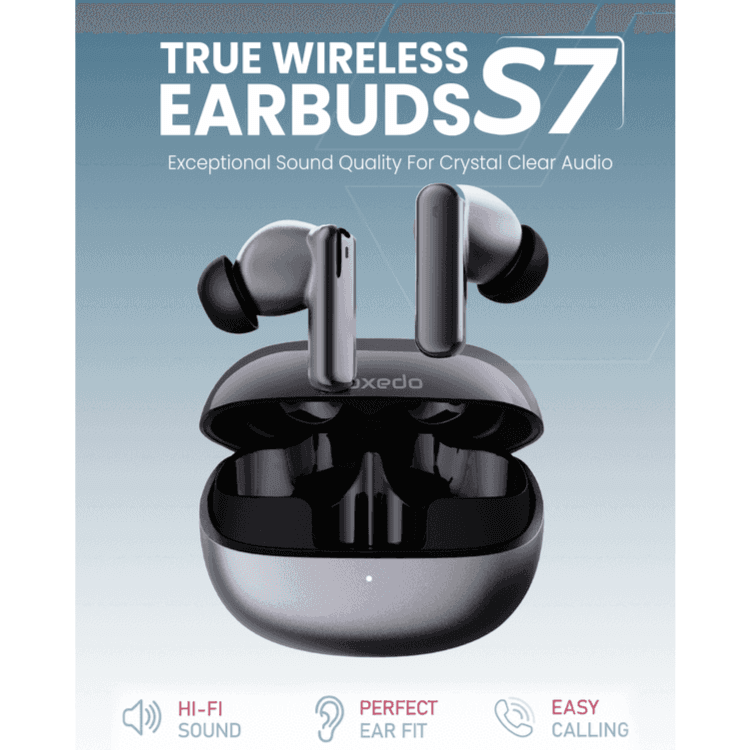 Moxedo True Wireless Earbuds S7 Active Noise Cancellation Bluetooth 5.4 300 Mah Charging Case 5.5 Hrs Playing Time With Built-In 4 Powerful Microphones (Gray)