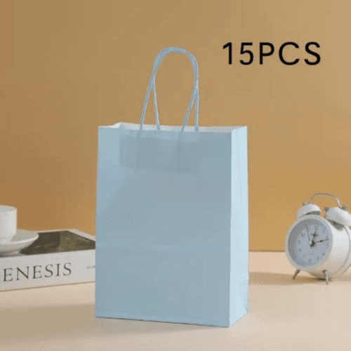 15Pack - Medium Kraft Paper Gift Bags For Events (Cyan)