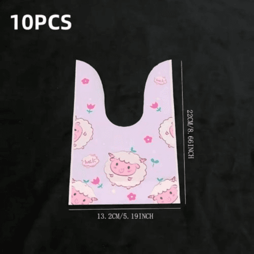 10 Pcs Cute Lamb & Bunny Drawstring Gift Bags – Small Plastic Party Favors (22*13.2)
