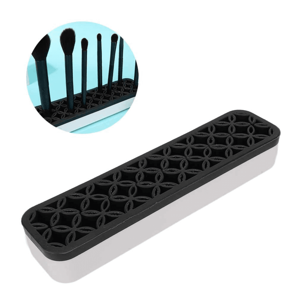 Silicone Shelf Makeup Brush Holder Nail Penholder Display Stand Rack Brush Storage Organizer Drying Rack For Makeup Brush (Black)