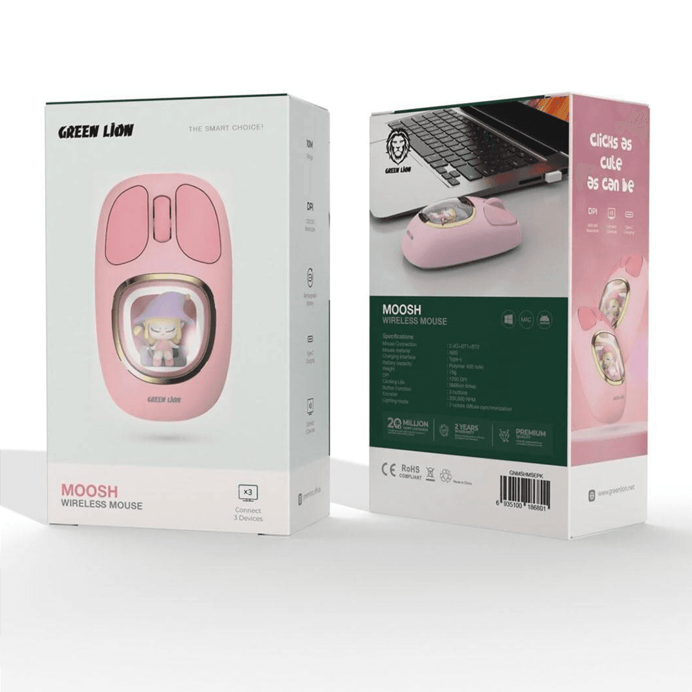 Green Lion Moosh Wireless Mouse 400mAh Polymer Battery Pink Color
