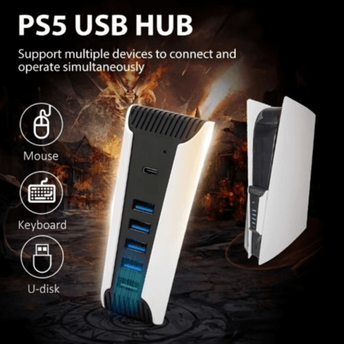 PS5 USB Hub & Charger Dock – 4 USB Ports + Type-C, High-Speed Extender
