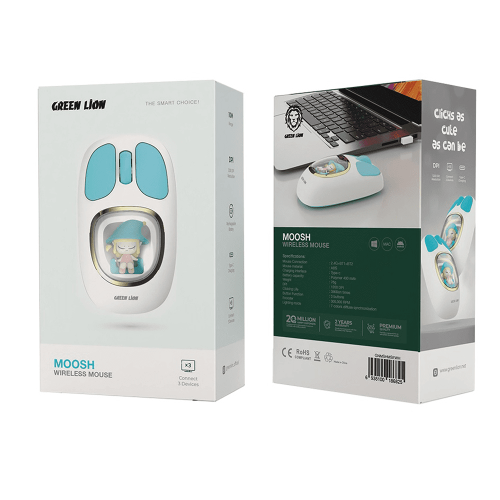 Green Lion Moosh Wireless Mouse 400mAh Polymer Battery White Color