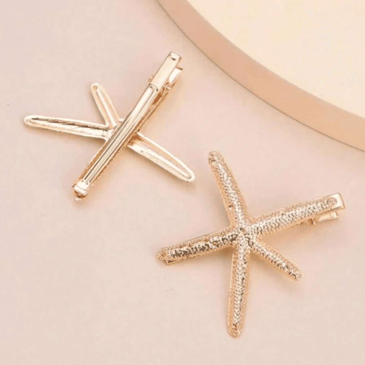 2pcs - Starfish Hair Clip - Gold