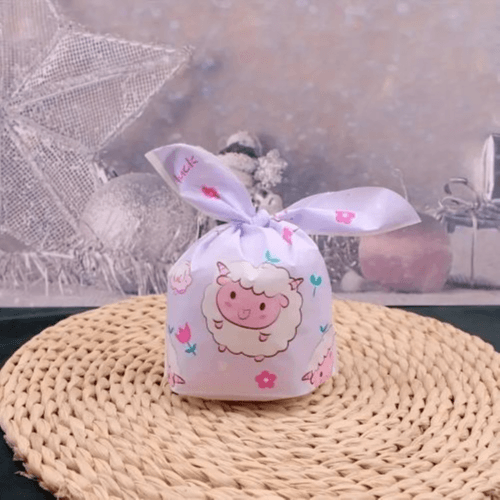 10 Pcs Cute Lamb & Bunny Drawstring Gift Bags – Small Plastic Party Favors (22*13.2)