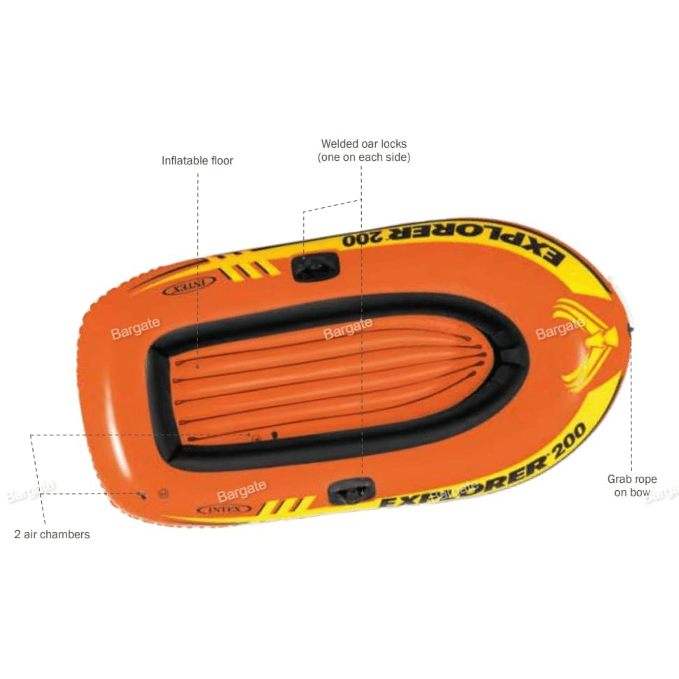 INTEX Play Series Explorer 200 Boat Set with 48" Deluxe Aluminum Oars & Mini Hand Pump for Kids | Infltable Boat for Pool