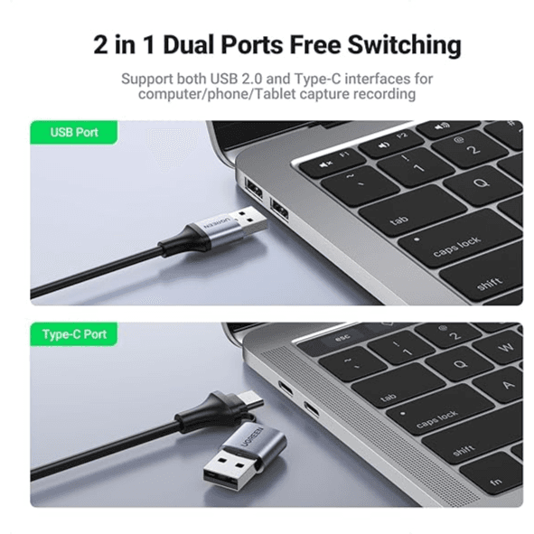UGREEN Full HD 1080P Capture Card 4K HDMI to USB-A/USB-C HDMI Video Capture Card USB 2.0 Capture Video and Audio Recording for Gaming, Streaming, Teaching, Video Conference