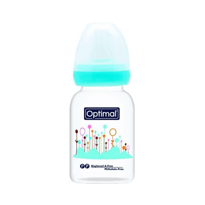 Optimal Anti-Colic Slim Plastic Feeding Bottle With Round Silicone Nipple For 0+ Months Code:Opb-1025 Blue Neck 140Ml