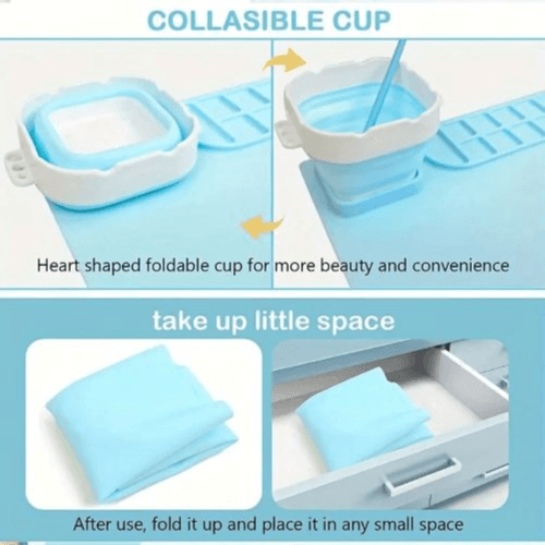 Large Silicone Craft Mat with Collapsible Cup – Non-Stick Art Mat for Painting, Resin, Sculpting – 49.78x39.88cm (Blue)