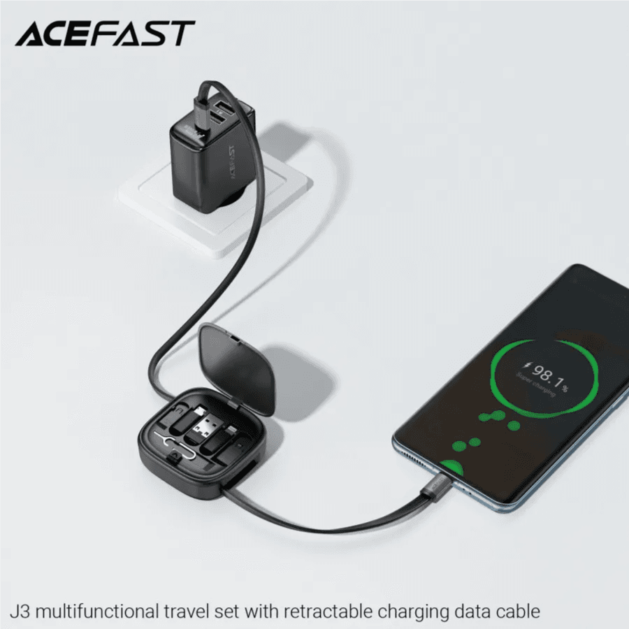 Acefast J3 Multifunctional Travel Set With Retractable Charging Data Cable, Black