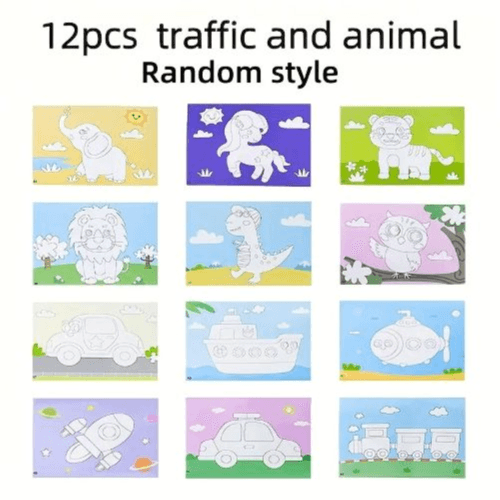 Handmade 3D Stickers – Puzzle & Craft Toy Set (12pcs Animal Traffic Three-dimensional Stickers)
