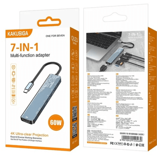 محول كاكوسيغا من النوع سي ذكر إلى HDMI+PD60W+PD لنقل البيانات+USB/SD/TF، ​​7 في 1 متعدد الوظائف | محول من النوع سي ذكر إلى HDMI+PD60W+PD لنقل البيانات+USB/SD/TF، ​​7 في 1 متعدد الوظائف