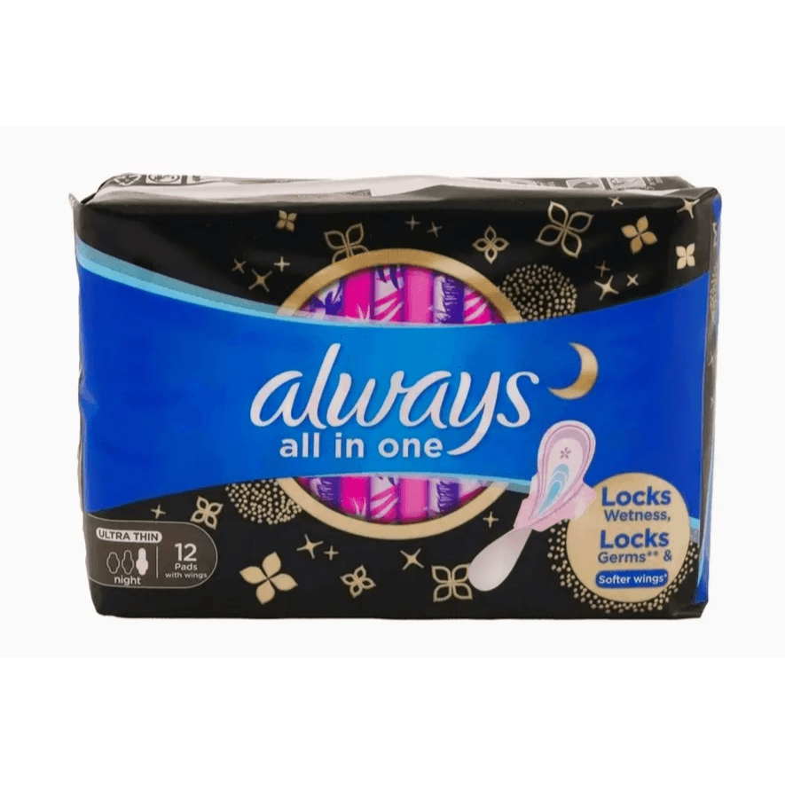 Always All In One Feminine pads Night Ultra Thin with wings 12pads 