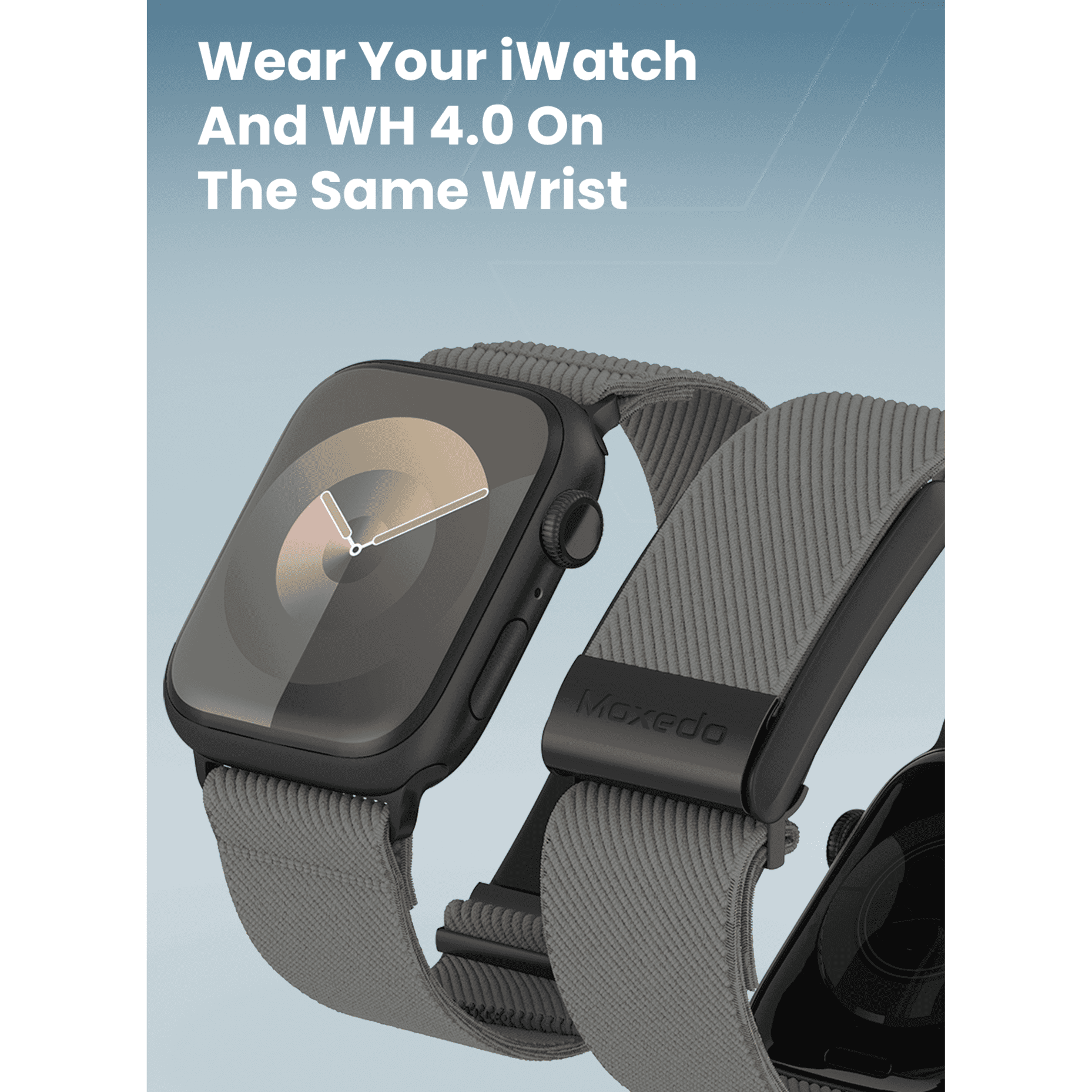 سوار موكسيدو الرمادي – سوار بديل قابل للتعديل من نايلون منسوج هجين، متوافق مع ساعة iWatch وجهاز WHOOP 4.0 للياقة والصحة