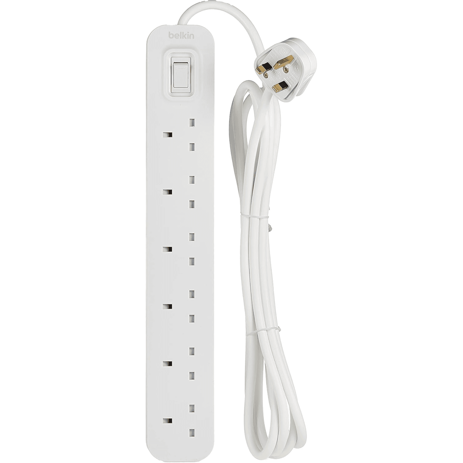 Belkin 6 Way/6 Plug 3m Power Extension Strip with On/Off Switch for Televisions, Gaming Consoles, Home, Office and More - White