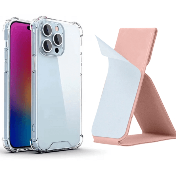 Clear iPhone Case with Grip Holder Pink
