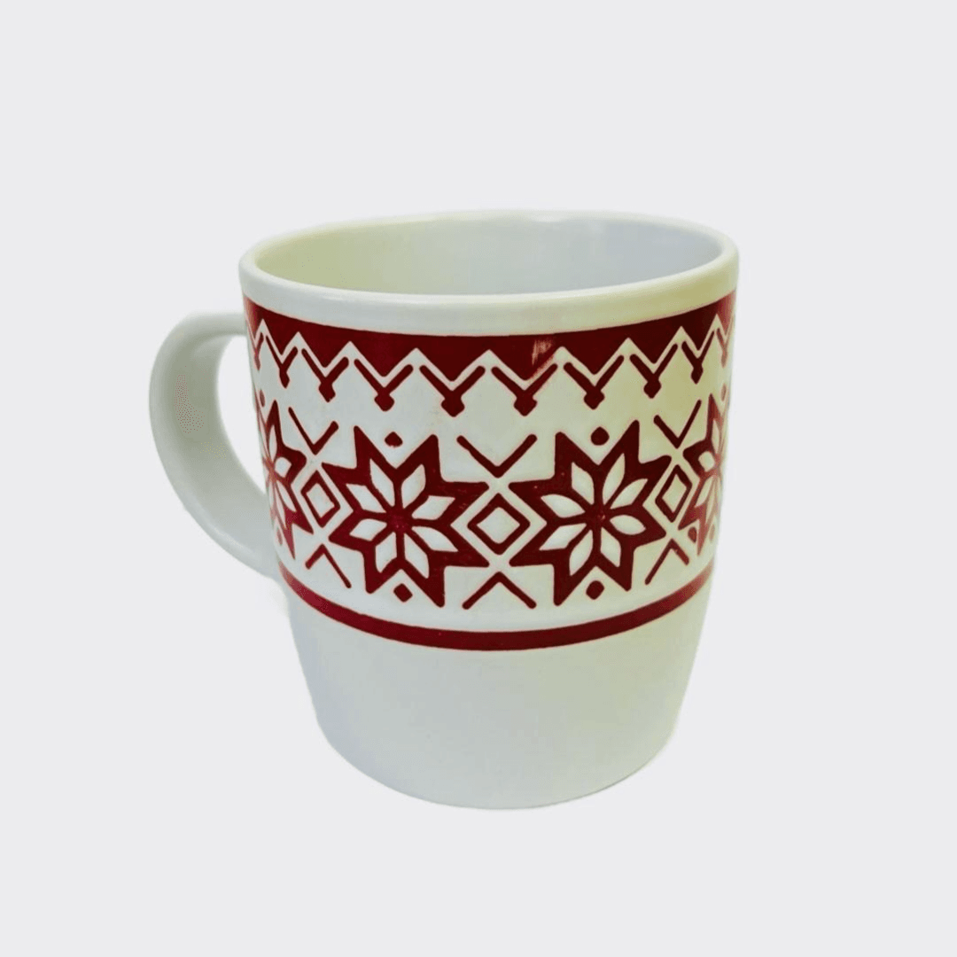 White Mug with Red Stars Design