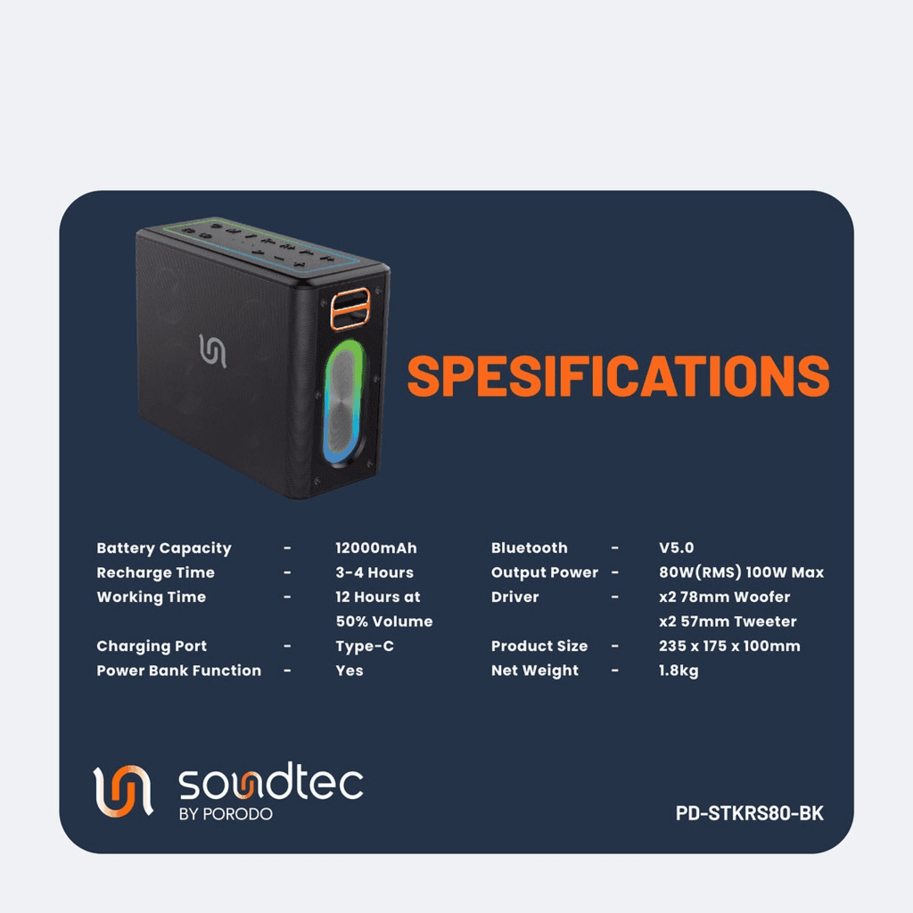Portable  Bluetooth Speaker QUANTUM 2.2 Channel Porodo Soundtec