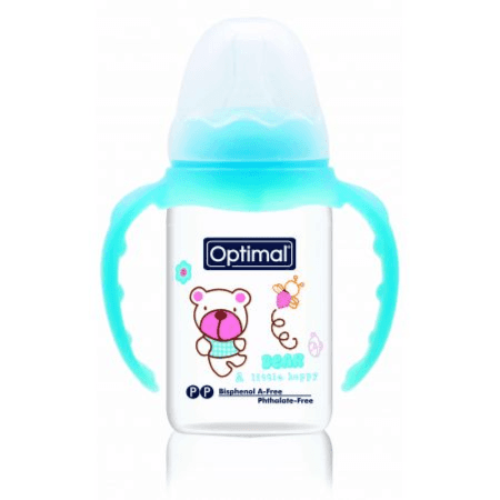 Optimal Orthodontic Slim Plastic Feeding Bottle With Silicone Nipple For 0+ Months Anti-Colic System Code:Opb-1021 Blue Handle 140Ml