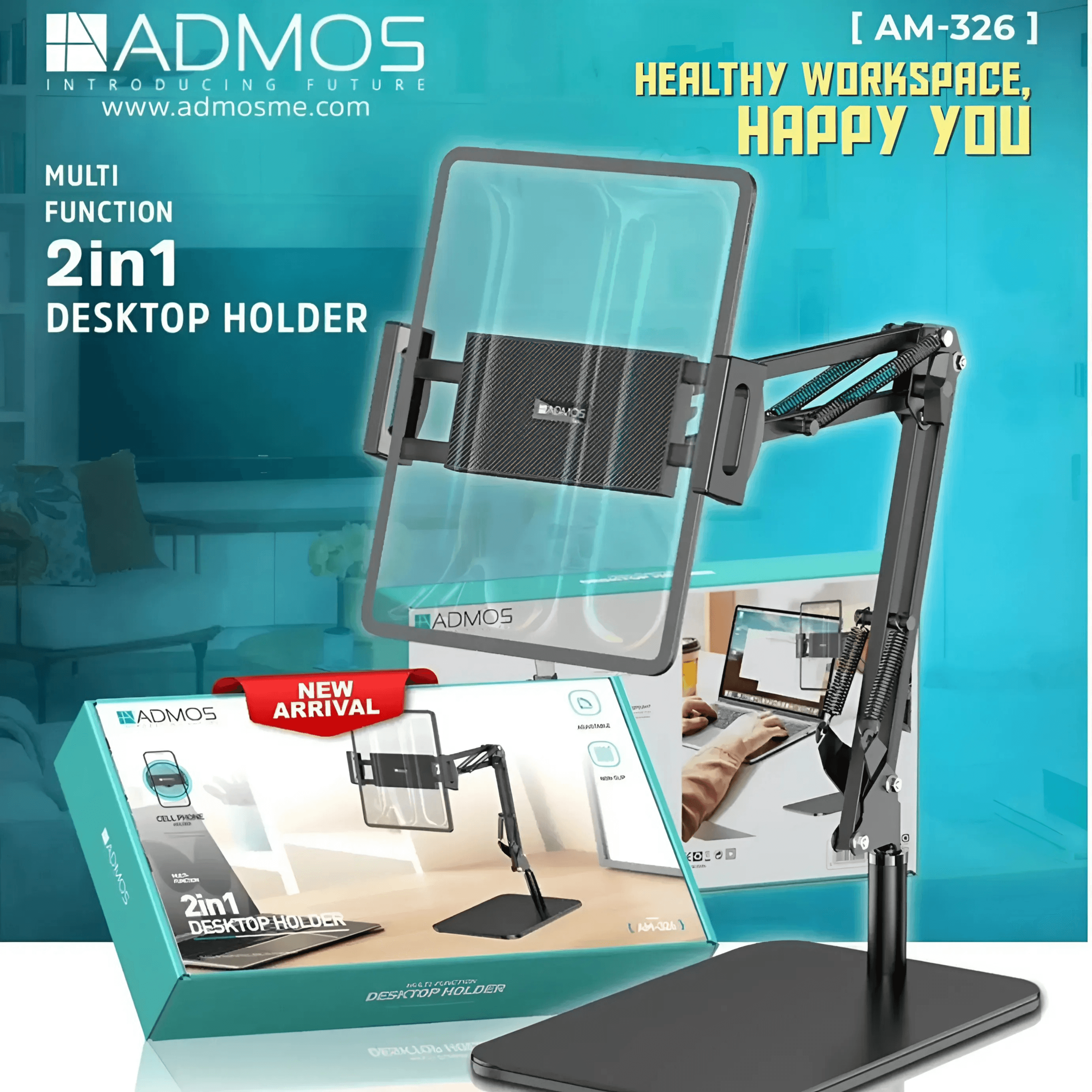 ADMOS 2-in-1 Desktop Holder, Mobile Phone Table Stand, Tablet Desktop Holder Stand