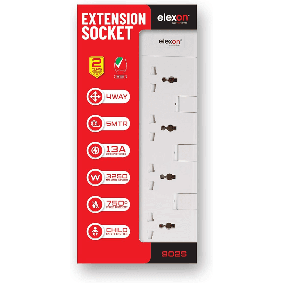 Elexon 902s Power Extension Socket 4 Way 5 Meter